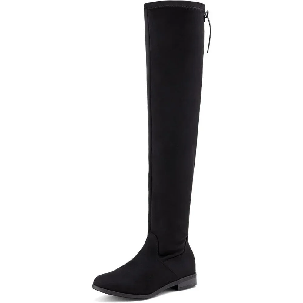 Women's Black Textile Suede Over The Knee Thigh High Winter Riding Boots